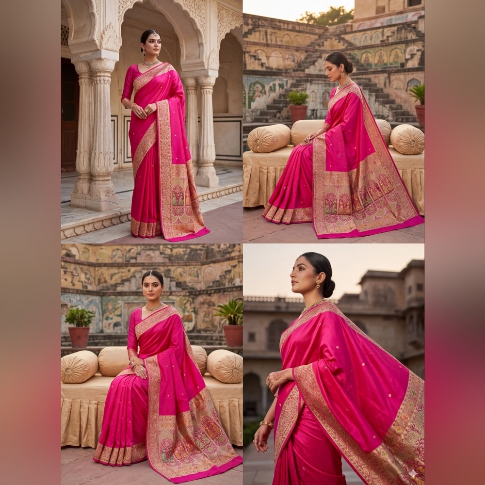 Women Pure Katan Silk Benarasi Saree In Revival Vintage Handloom Wedding